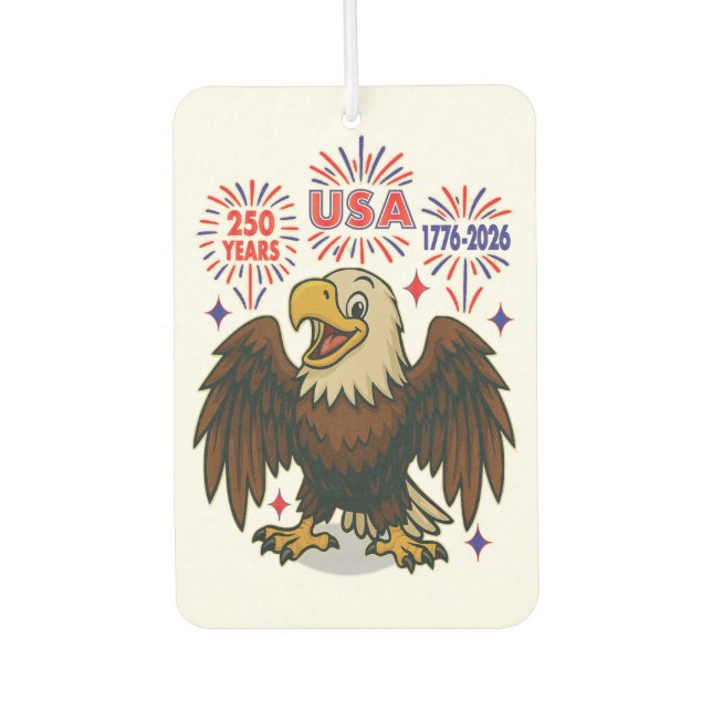 Désodorisant Pour Voiture Bald Eagle avec Fireworks - USA 250 ans 1776-2026 (Devant)