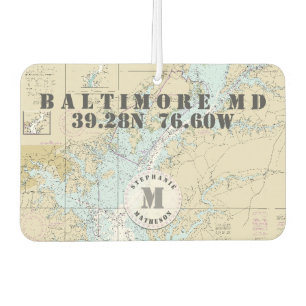 Désodorisant Pour Voiture Baltimore MD Carte marine Monogramme Bateau