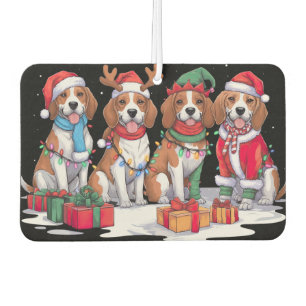 Désodorisant Pour Voiture Beagle Santa chapeau bois ellipse de Noël