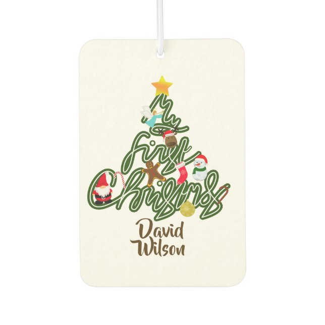 Désodorisant Pour Voiture Bébé Découvrez Mon Premier Arbre de Noël  (Devant)