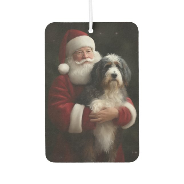 Désodorisant Pour Voiture Bernedoodle avec Noël Festif du Père Noël (Devant)