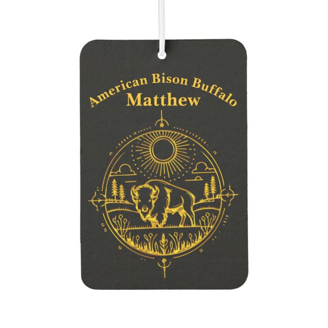 Désodorisant Pour Voiture Bison d'or debout dans un paysage pittoresque (Devant)