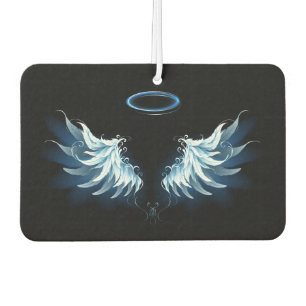 Désodorisant Pour Voiture Blue Glowing Angel Wings on black background