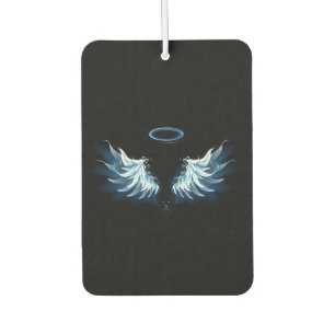 Désodorisant Pour Voiture Blue Glowing Angel Wings on black background