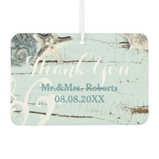 Désodorisant Pour Voiture BLue Seashells Beach Mariage (Devant)