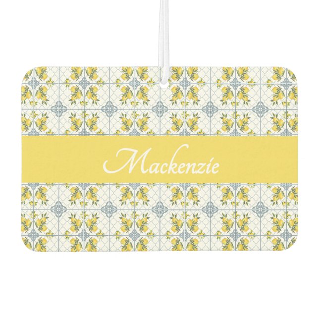 Désodorisant Pour Voiture Blue Watercolor French Country Lemon Name Monogram (Devant)