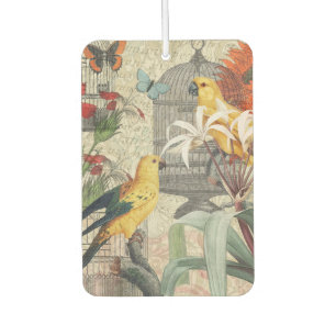 Désodorisant Pour Voiture Botanique Vintage Oiseaux Nature Tropical Antique