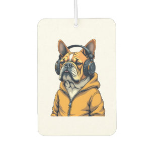 Désodorisant Pour Voiture Bouledogue vintage avec écouteurs portant un sweat