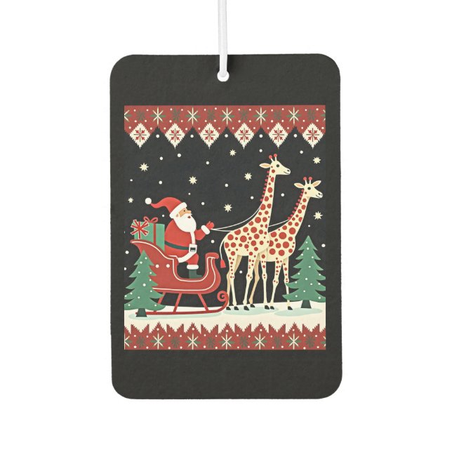 Désodorisant Pour Voiture Boys Girls Santa Claus Riding Giraffe Sleigh Ugly  (Devant)