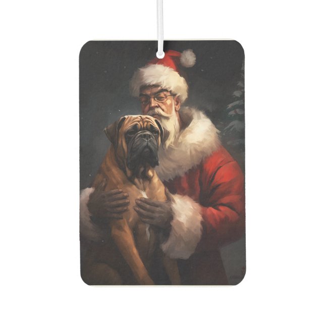 Désodorisant Pour Voiture Bullmastiff avec Noël Festif du Père Noël (Devant)
