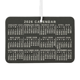 Désodorisant Pour Voiture Calendrier mensuel 2026 Classique Noir et Blanc