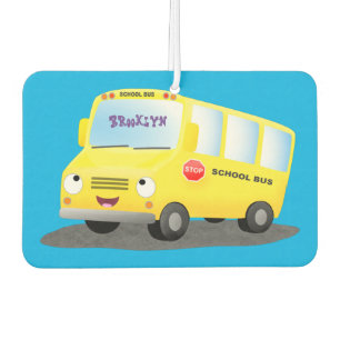 Désodorisant Pour Voiture Caricature du bus scolaire jaune joyeux