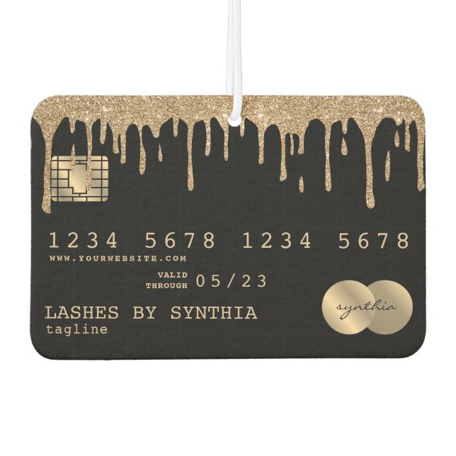 Désodorisant Pour Voiture carte de crédit girly style gouttes d'or lashes ma (Devant)