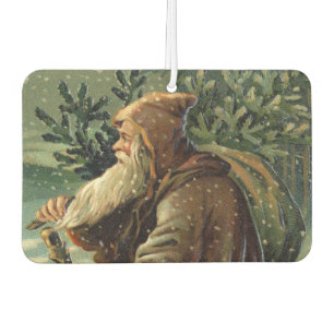 Désodorisant Pour Voiture =Carte de Noël vintage, Père Noël et arbre