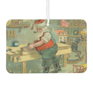 Désodorisant Pour Voiture Carte de Noël vintage - Santa dans son atelier