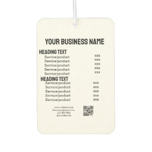 Désodorisant Pour Voiture Carte menu liste de prix des produits de services 