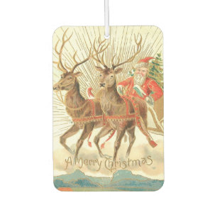 Désodorisant Pour Voiture Carte postale de Noël vintage, Père Noël avec renn