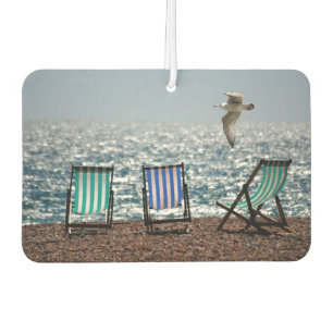 Désodorisant Pour Voiture Chaises de pont et mouette au bord de la mer
