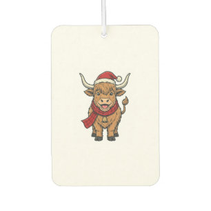 Désodorisant Pour Voiture Chapeau de Santa Cow Highland Noël Vintage Vector_
