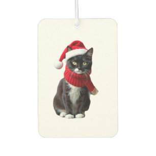 Désodorisant Pour Voiture Chapeau écharpe de Noël laid chat noir Père Noël v