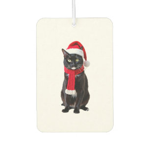 Désodorisant Pour Voiture Chapeau écharpe de Noël laid chat noir Santa vacan