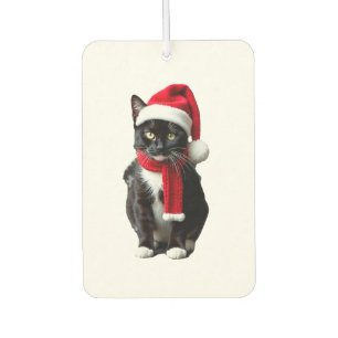 Désodorisant Pour Voiture Chapeau écharpe de Noël laid chat noir Santa vacan