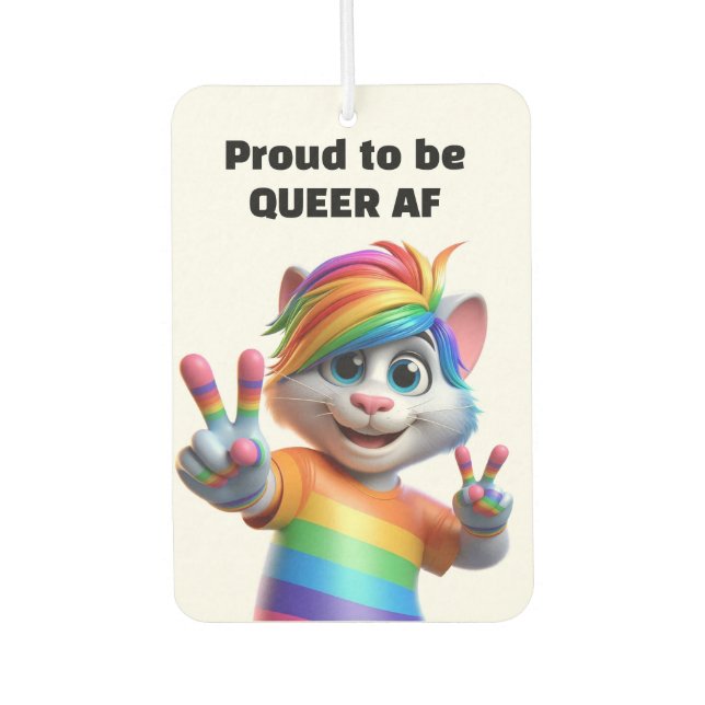 Désodorisant Pour Voiture Chat arc-en-ciel queer (Devant)