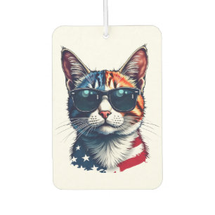 Désodorisant Pour Voiture Chat Cool patriotique portant des lunettes de sole