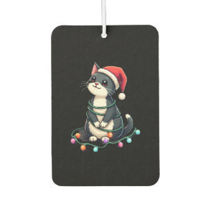 Désodorisant Pour Voiture Chat de Noël Smoking chat noir de Noël lumières mi