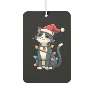 Désodorisant Pour Voiture Chat de Noël Smoking chat noir Noël lumières minou