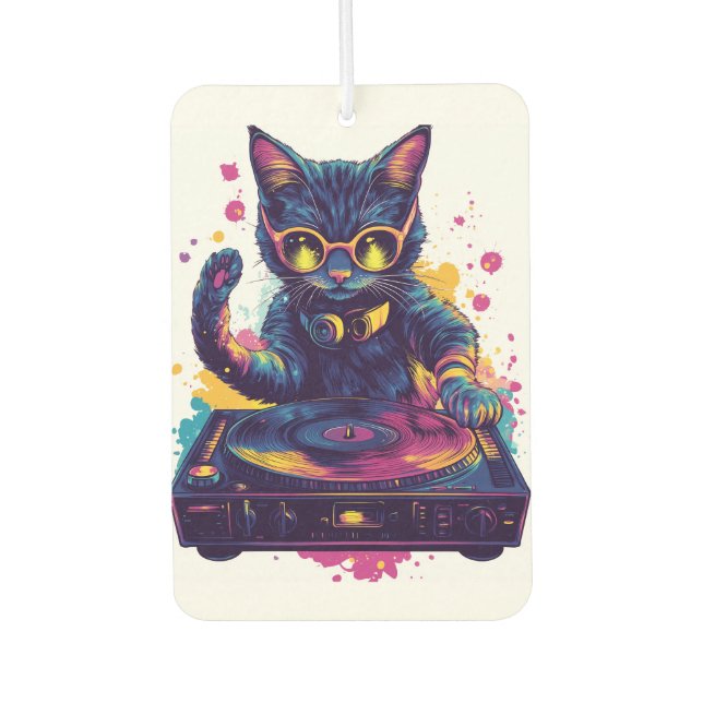 Désodorisant Pour Voiture Chat DJ funky � Kitty Party Disco Rétro (Devant)