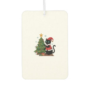Désodorisant Pour Voiture Chat noir de Noël chapeau de Père Noël arbre souri