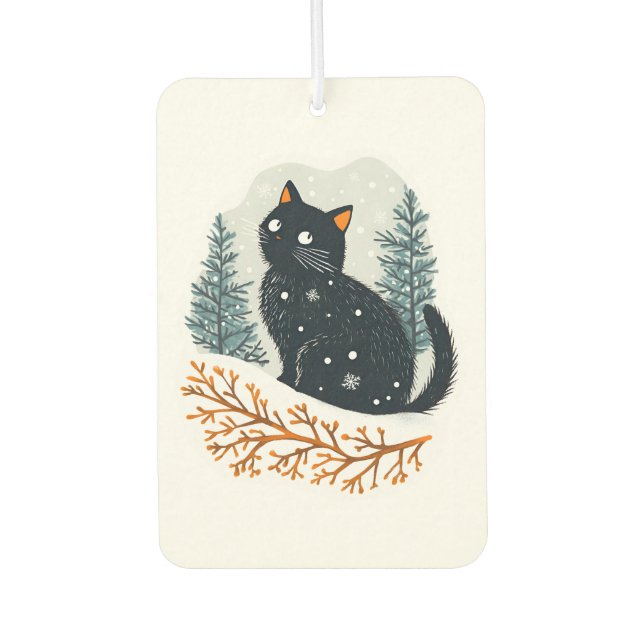 Désodorisant Pour Voiture Chat noir neige d'hiver (Devant)