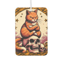 Chat orange vengeur, crânes et lune