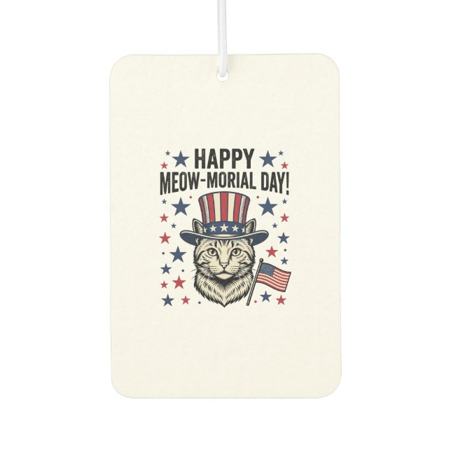 Désodorisant Pour Voiture Chat Patriotique Meow-morial Day Design Vector Vin (Devant)