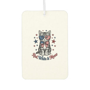 Désodorisant Pour Voiture Chat Patriotique Rouge Blanc et Meow Design Vintag