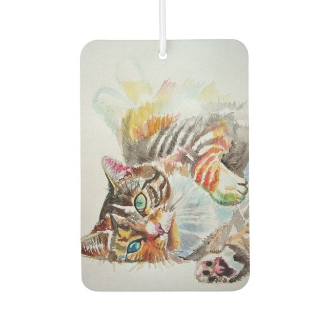 Désodorisant Pour Voiture Chat tigré chats animalerie art Aquarelle Dames  (Devant)