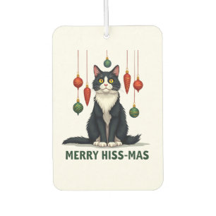 Désodorisant Pour Voiture Chat Tuxedo de Noël avec décorations de fêtes Merr