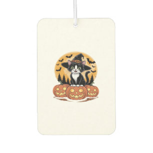 Désodorisant Pour Voiture Chat Tuxedo Halloween Sorcière Citrouilles Mignonn