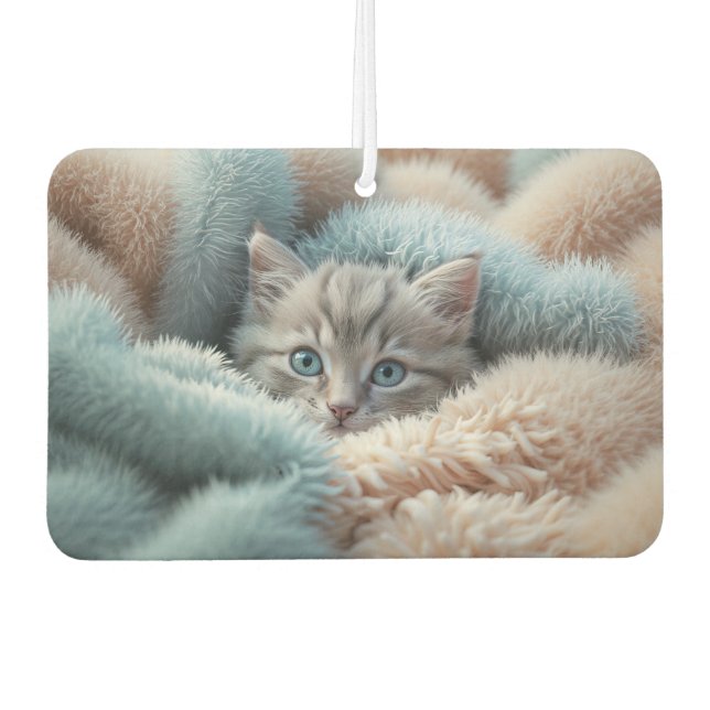 Désodorisant Pour Voiture Chaton duveteux dans une couverture douce (Devant)