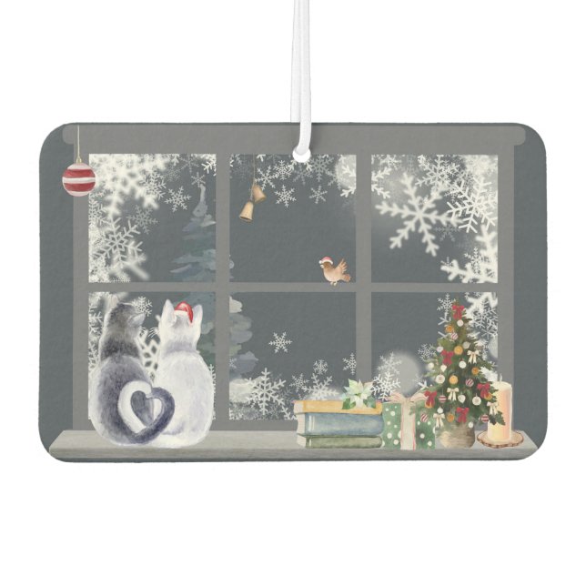 Désodorisant Pour Voiture Chats à la fenêtre de Noël (Devant)