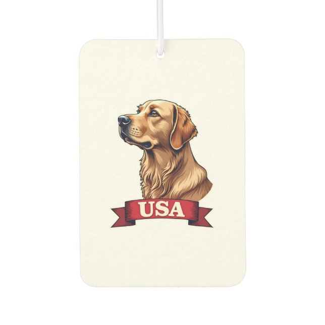 Désodorisant Pour Voiture Chemise vintage USA avec gravure Golden Retriever (Devant)