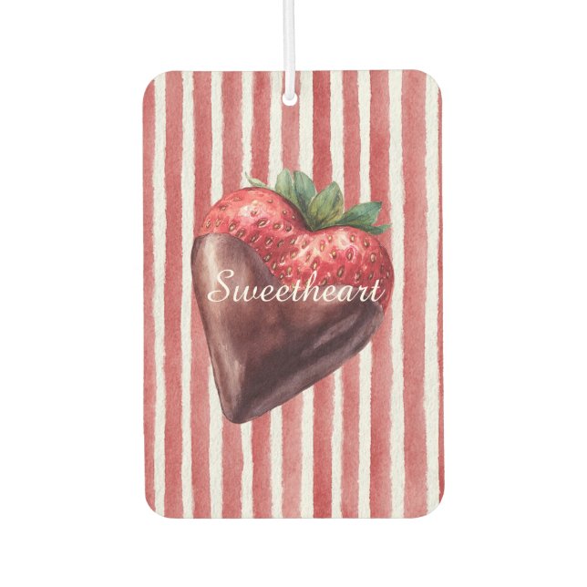 Désodorisant Pour Voiture Chéri Chocolat Fraise Rayures Rouges Blanches  (Devant)