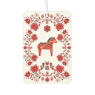 Désodorisant Pour Voiture Cheval Dala folk design floral fleurs/blanc R