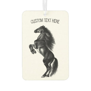 Désodorisant Pour Voiture Cheval sauvage noir dressé - Dessin noir et blanc