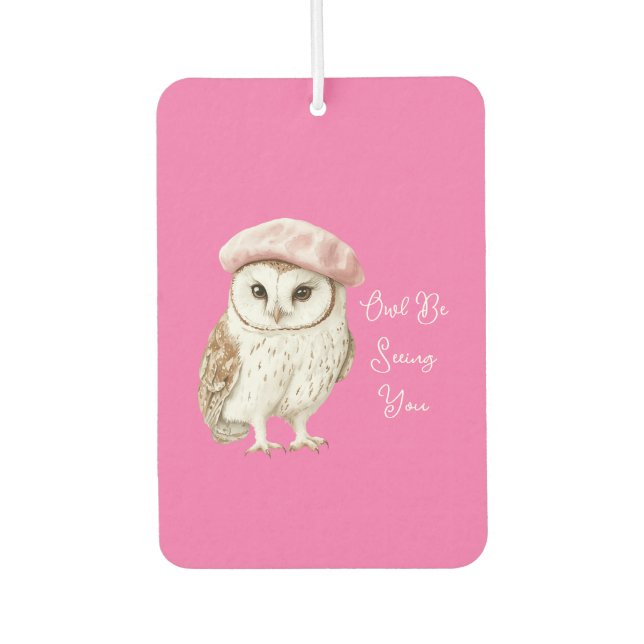 Désodorisant Pour Voiture Chic Pink Beret Brown White Owl Be Seeing You (Devant)