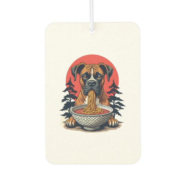 Désodorisant Pour Voiture Chien Boxer Vintage mangeant du Ramen Coucher de s (Devant)