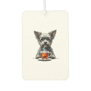 Désodorisant Pour Voiture Chien Vintage tenant une tasse de thé avec des lun