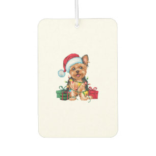 Désodorisant Pour Voiture Chien Yorkie avec Chapeau de Père Noël Éclairé Noë