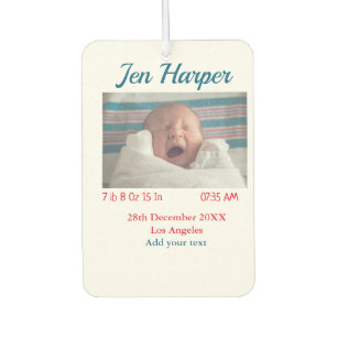 Désodorisant Pour Voiture Chiffres de naissance bébé ajouter nom lieu date d
